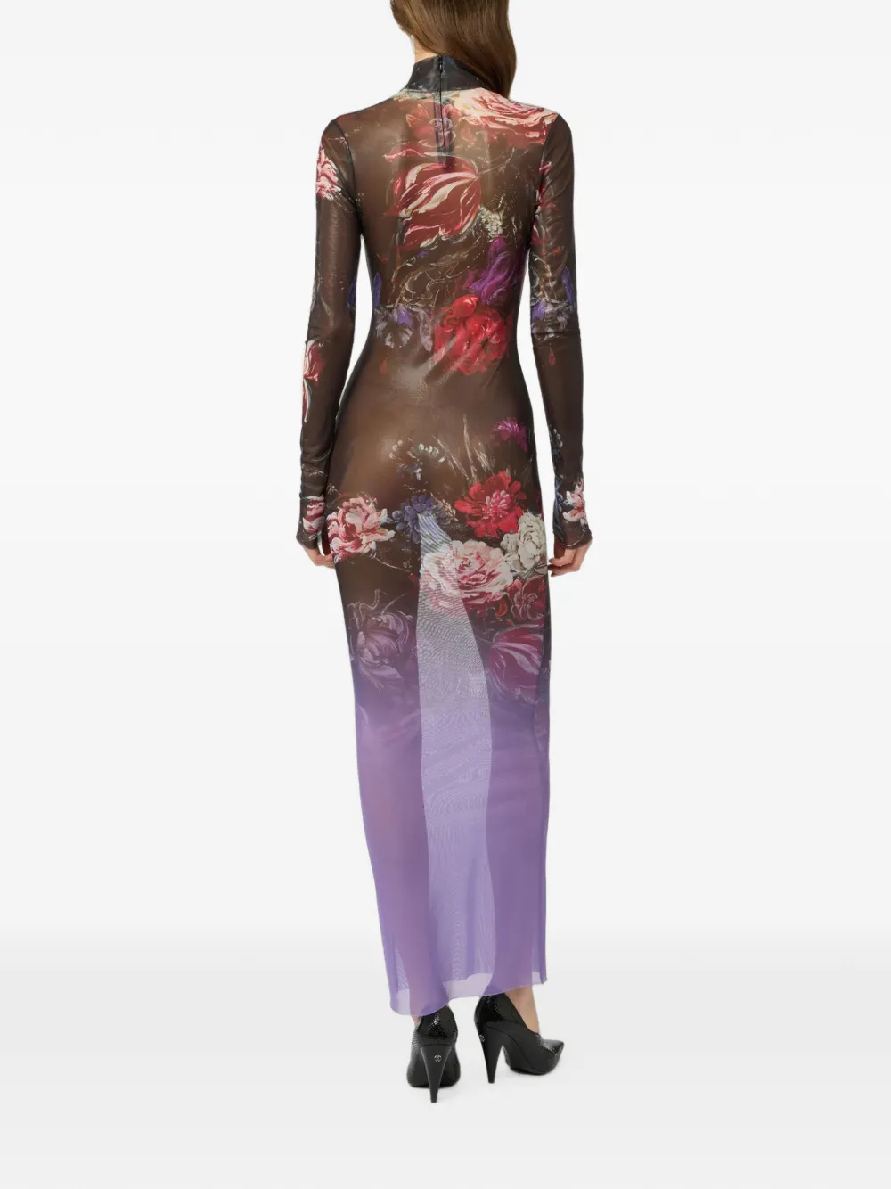 Roberto Cavalli Maxi-jurk met bloemenprint en hoge hals Zwart