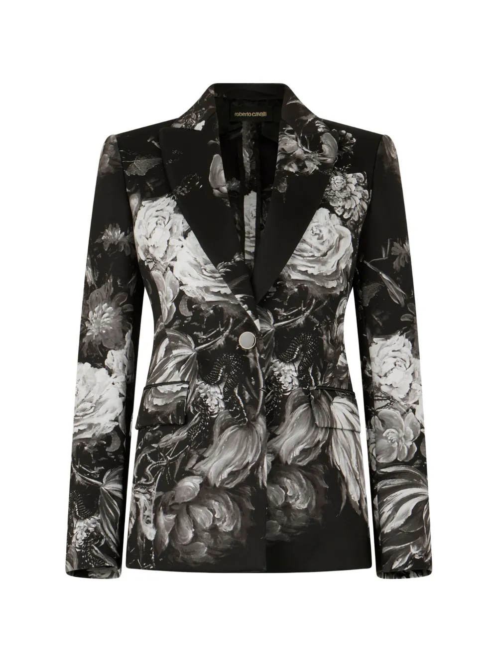 Roberto Cavalli Blazer monopetto a fiori - Nero