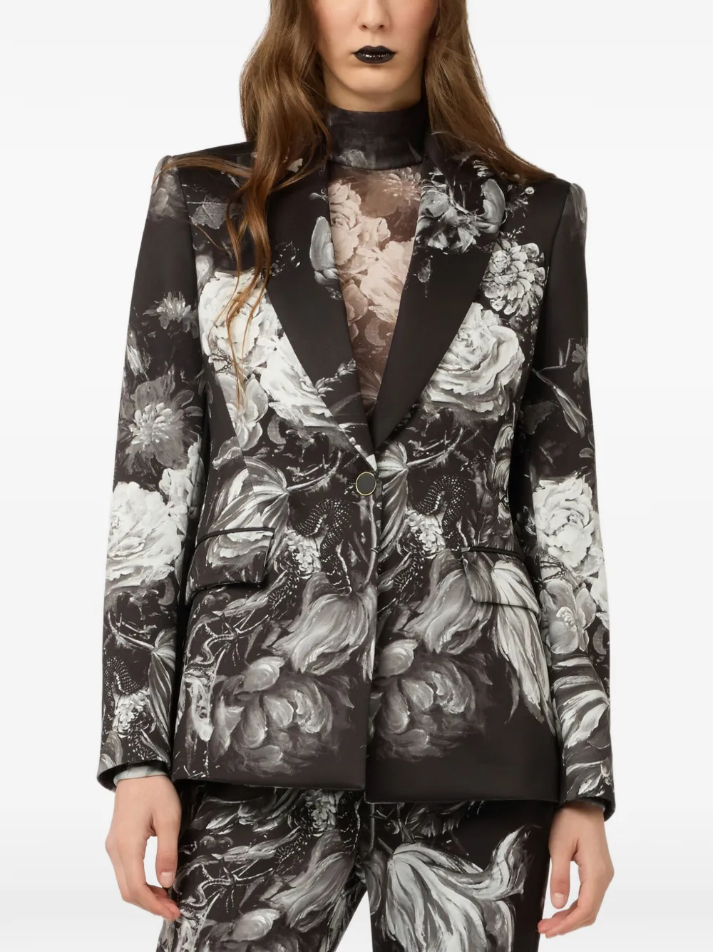 Roberto Cavalli Blazer met bloemenprint Zwart