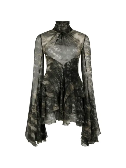 Roberto Cavalli fur-print ruffled mini dress