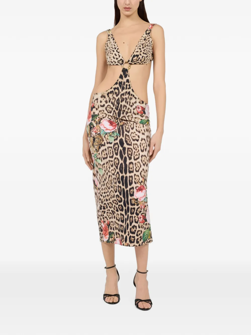 Roberto Cavalli Midi-jurk met luipaardprint Beige