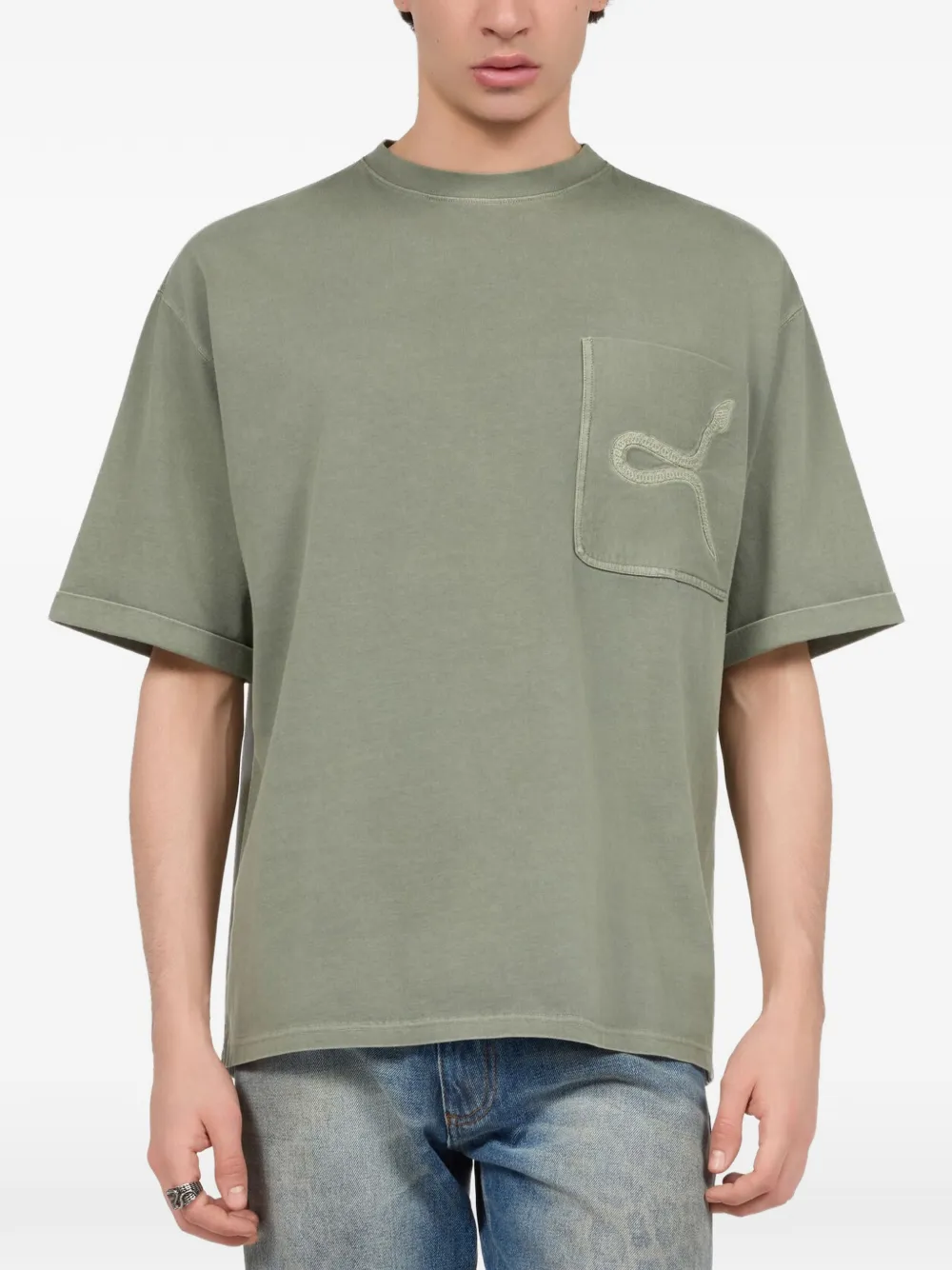 Roberto Cavalli snake-embroidered T-shirt Groen