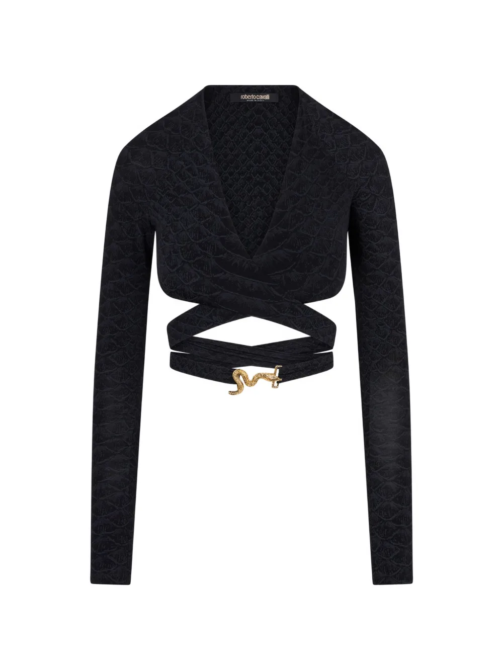 Roberto Cavalli snake-plaque wrap-around top - Schwarz