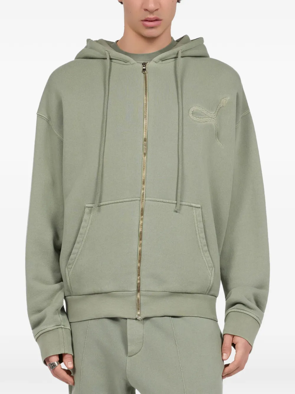 Roberto Cavalli snake-motif zip-up hoodie Groen