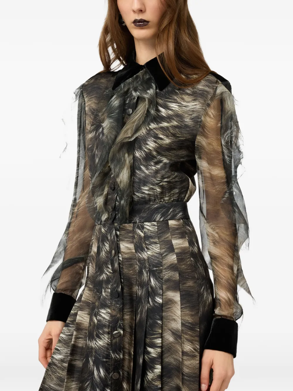 Roberto Cavalli Midi-jurk met ruches en bont-print Zwart