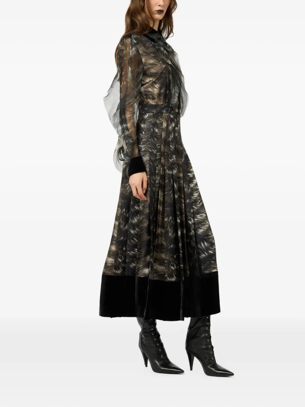 Roberto Cavalli Midi-jurk met ruches en bont-print Zwart