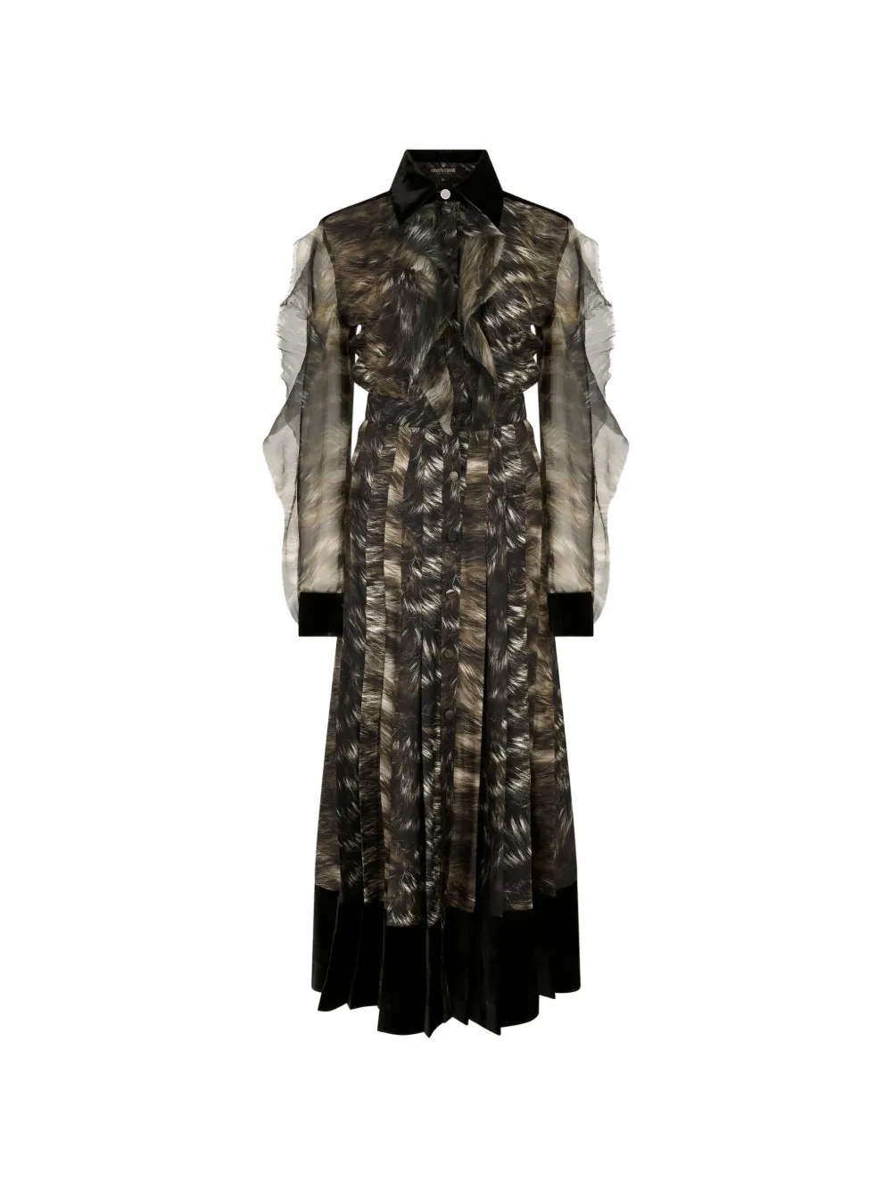 Roberto Cavalli Midikleid mit Pelz-Print - Schwarz