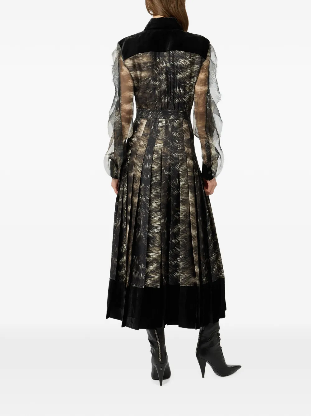 Roberto Cavalli Midi-jurk met ruches en bont-print Zwart