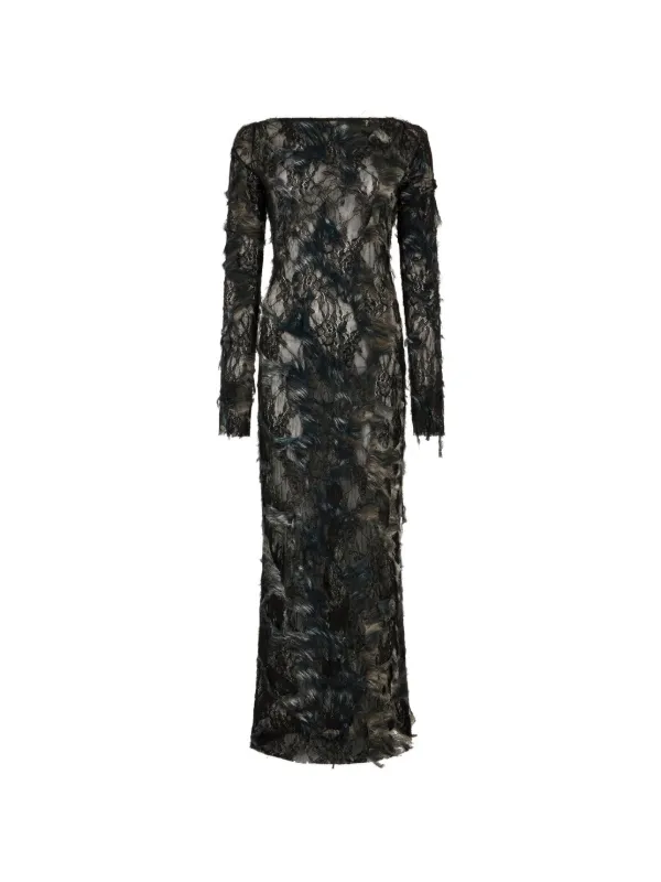 roberto cavalli black lace dress Maxi feather-embellished | Reformation 100% Black Linen Colour Family: GREEN Atria Signature Colors:Silver Discover the timeless elegance
