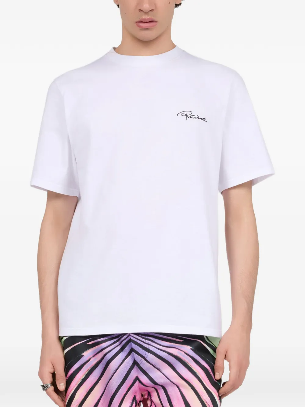 Roberto Cavalli logo-embroidered T-shirt Wit