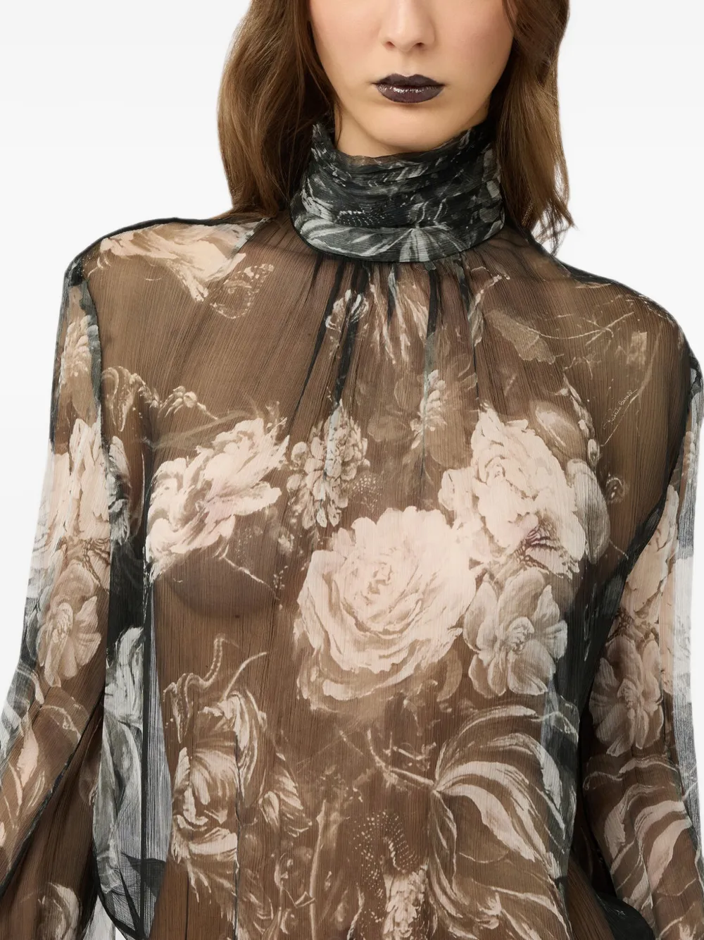 Roberto Cavalli Blouse met bloemenprint van zijde-chiffon Zwart