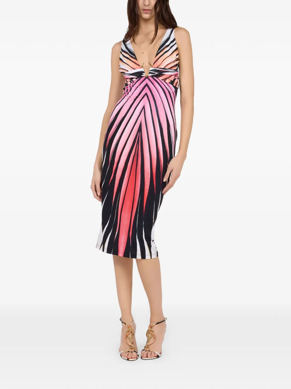 Roberto Cavalli Midi-jurk met print Zwart