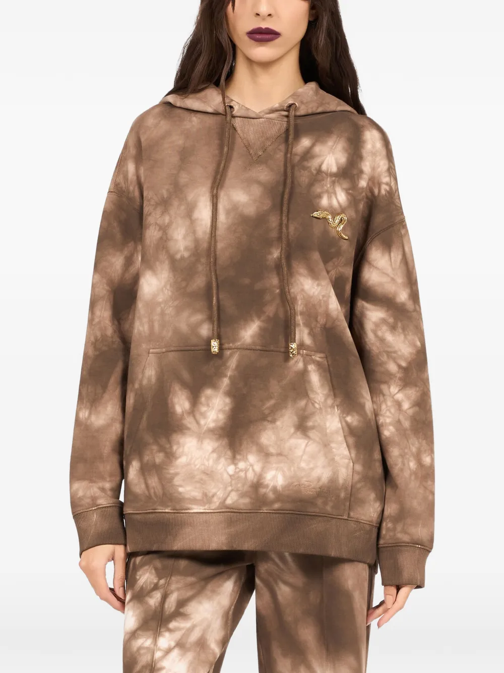 Roberto Cavalli Hoodie met tie-dye print Bruin