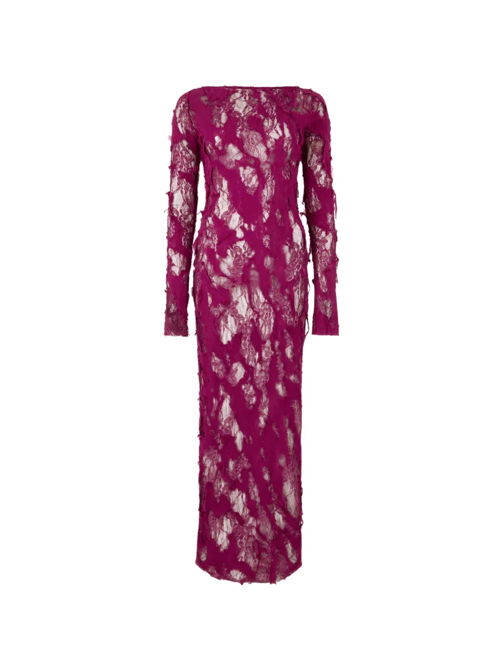 Roberto Cavalli Ausgefranstes Maxikleid mit Spitzen-Overlay - Violett