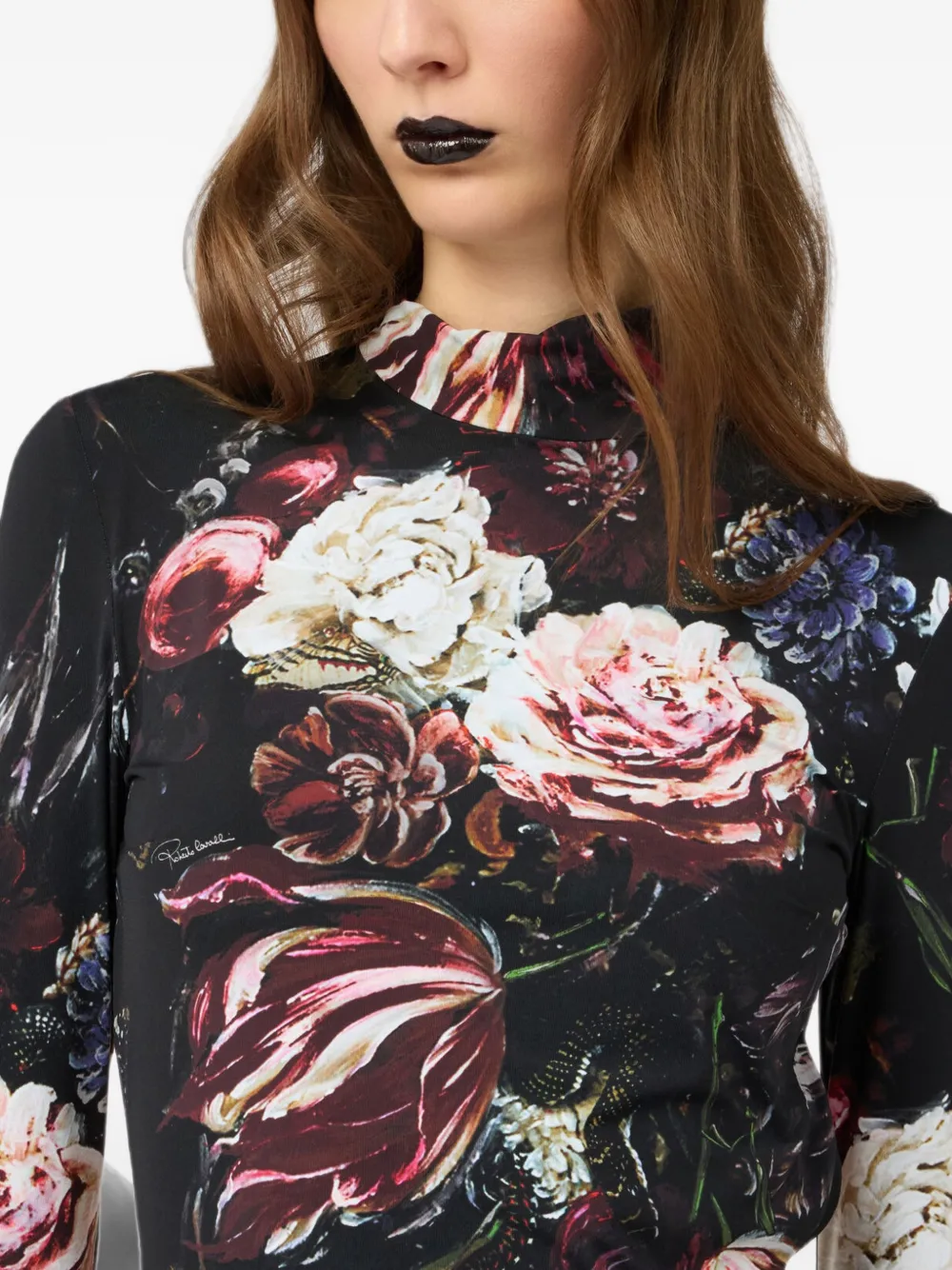 Roberto Cavalli Mini-jurk met bloemenprint en open achterkant Zwart