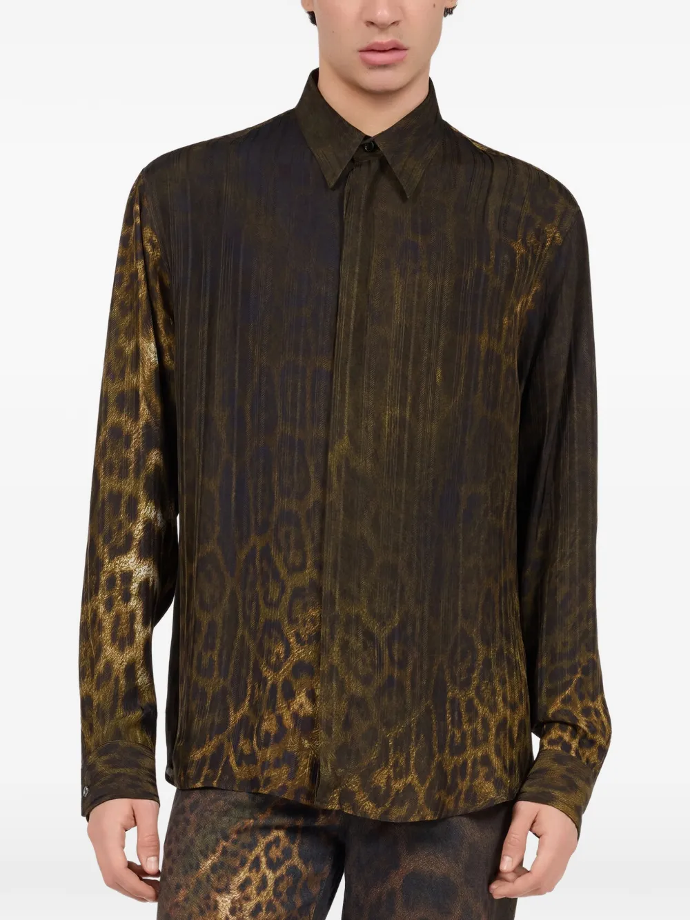 Roberto Cavalli Overhemd met luipaardprint Bruin