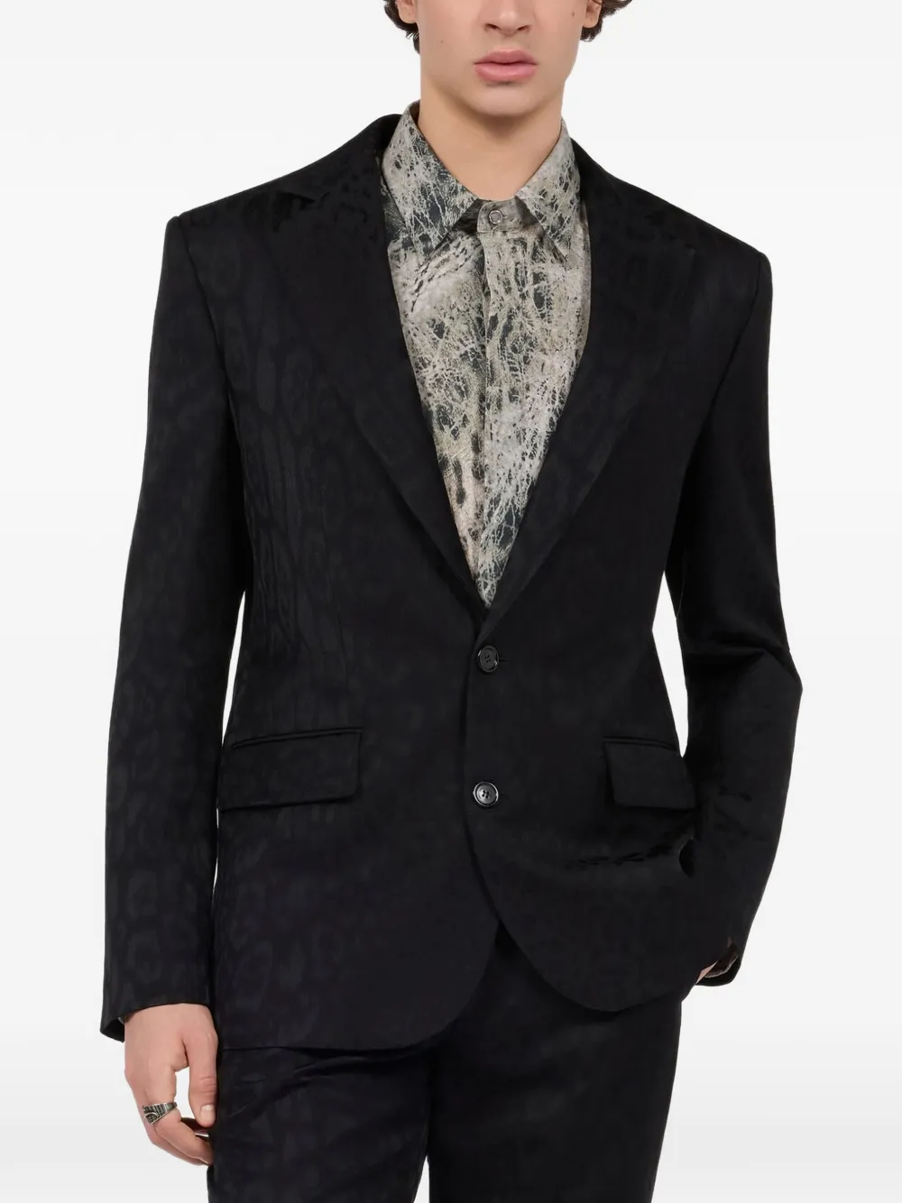 Roberto Cavalli Jack met gekerfde revers en luipaardjacquard Zwart