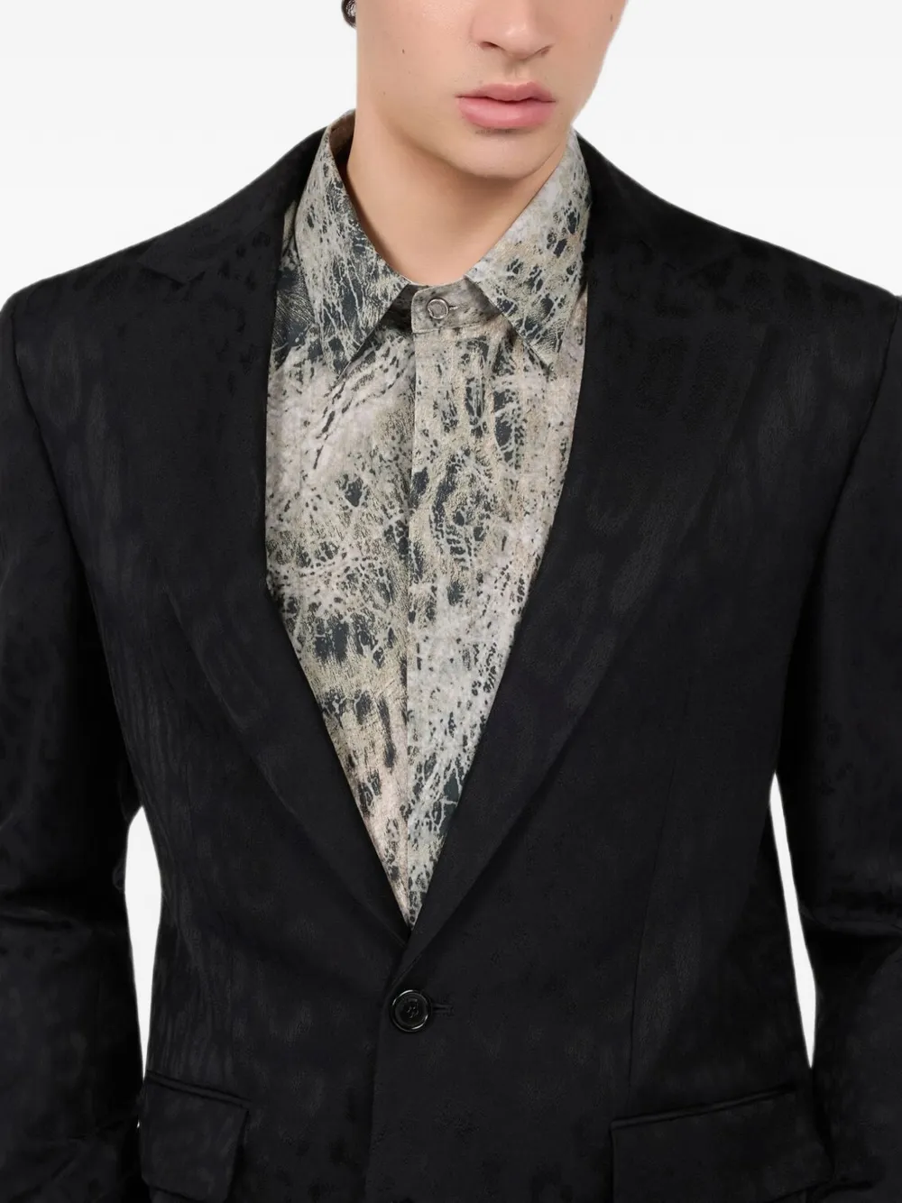 Roberto Cavalli Jack met gekerfde revers en luipaardjacquard Zwart