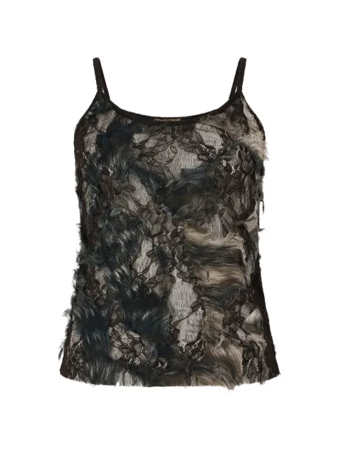 Roberto Cavalli lace-panelled faux-fur top