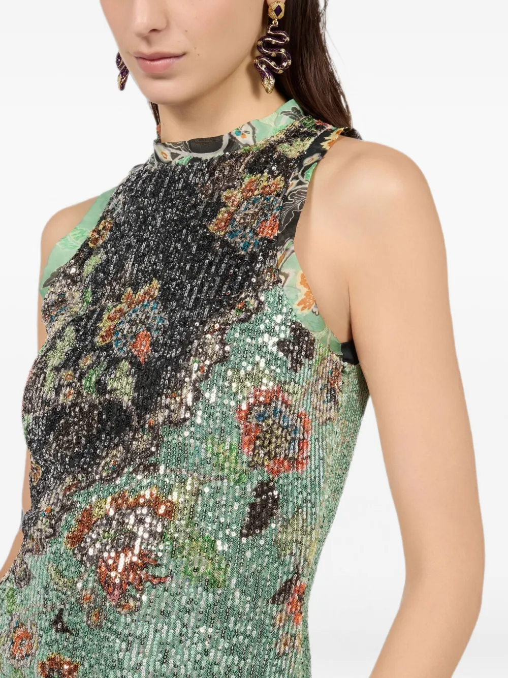 Roberto Cavalli Mini-jurk verfraaid met pailletten en bloemenprint Groen