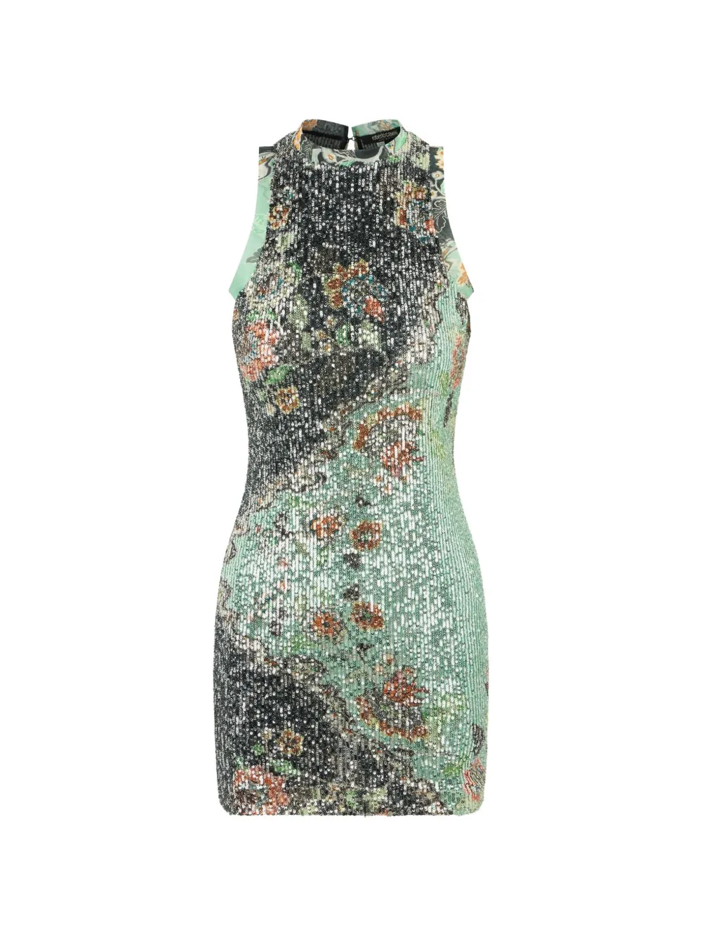 Roberto Cavalli sequin-embellished floral-print mini dress - Green