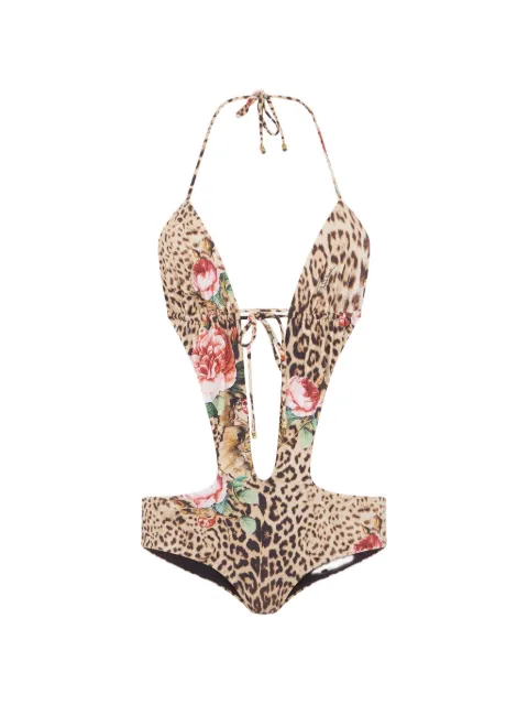 Roberto Cavalli traje de baño con estampado floral de leopardo