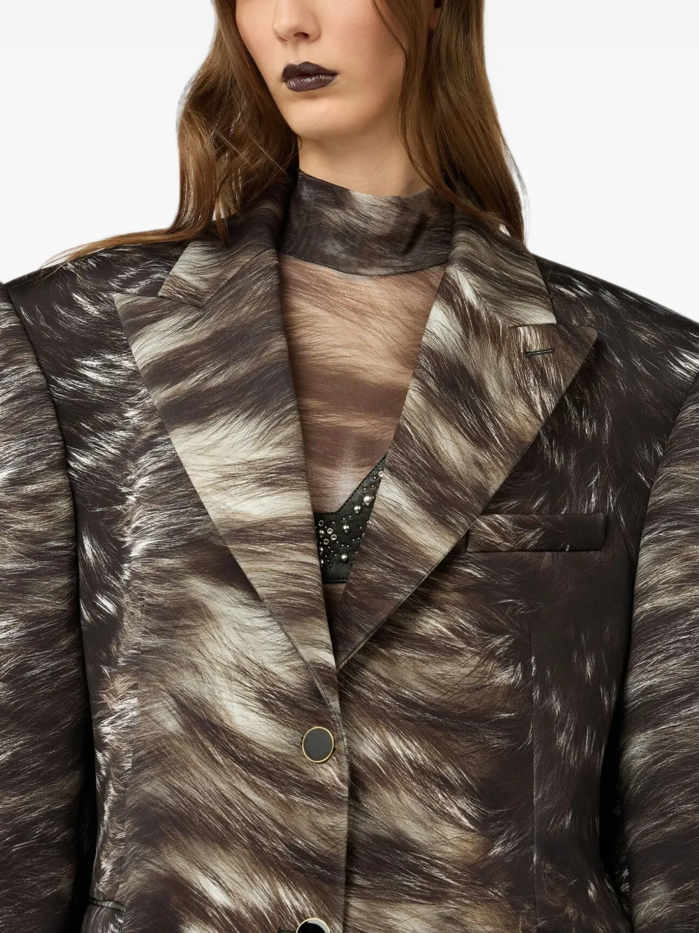 Roberto Cavalli Jack met enkele rij knopen en bontprint Bruin