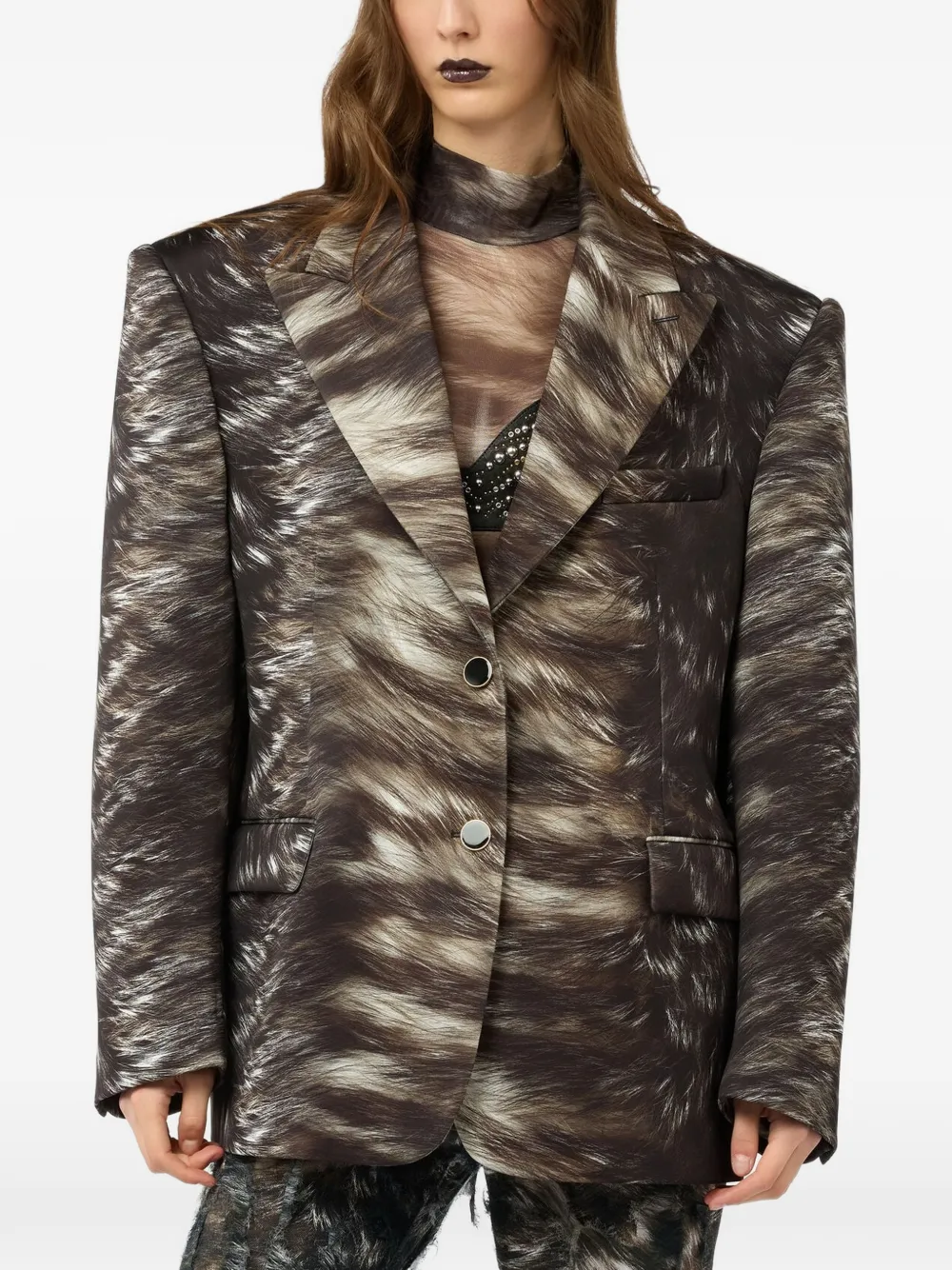 Roberto Cavalli Jack met enkele rij knopen en bontprint Bruin