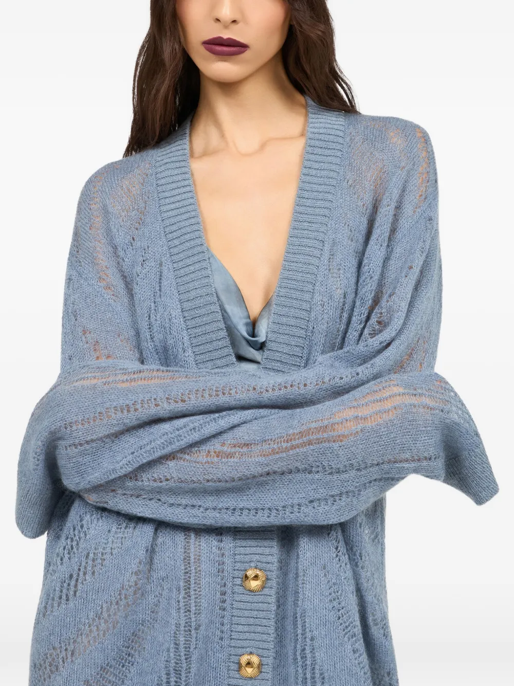 Roberto Cavalli Opengebreid vest Blauw