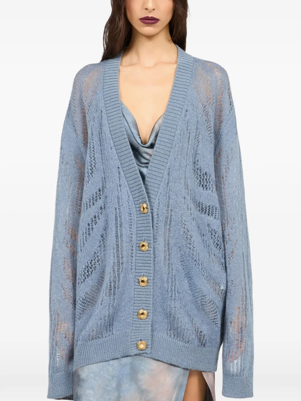 Roberto Cavalli Opengebreid vest Blauw