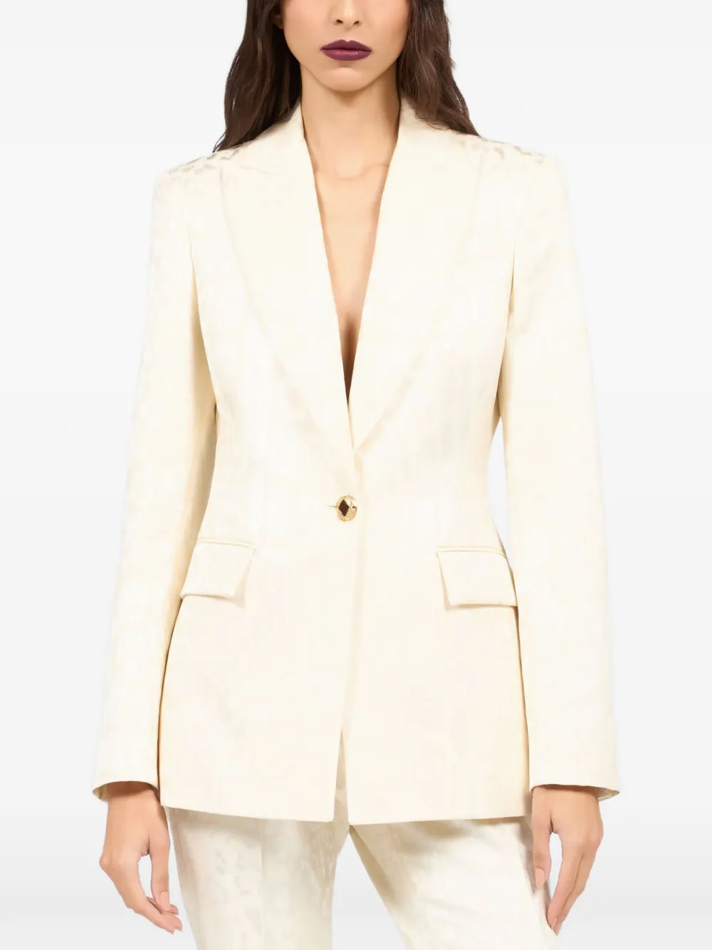 Roberto Cavalli Blazer met enkele rij knopen Beige