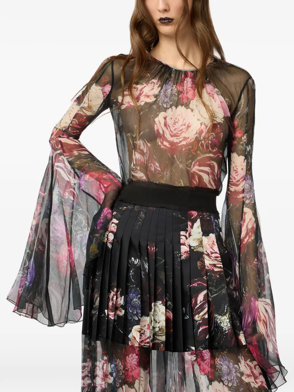 Roberto Cavalli Blouse met bloemenprint en flared mouwen Zwart