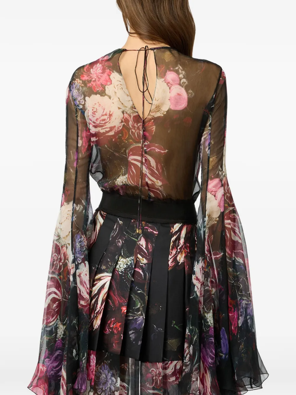 Roberto Cavalli Blouse met bloemenprint en flared mouwen Zwart