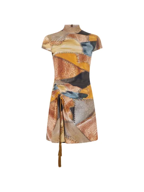 Roberto Cavalli patchwork-print tassel-detail mini dress