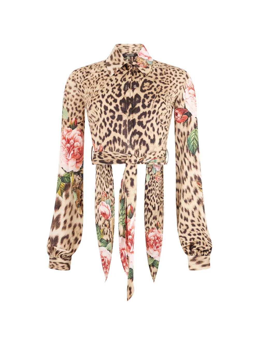 Roberto Cavalli Floral Leopard-print Shirt In Neutrals