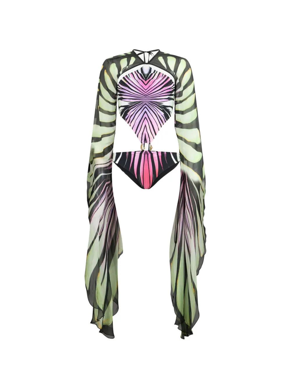 Roberto Cavalli Ray Of Paradise graphic-print cut-out swimsuit - Green