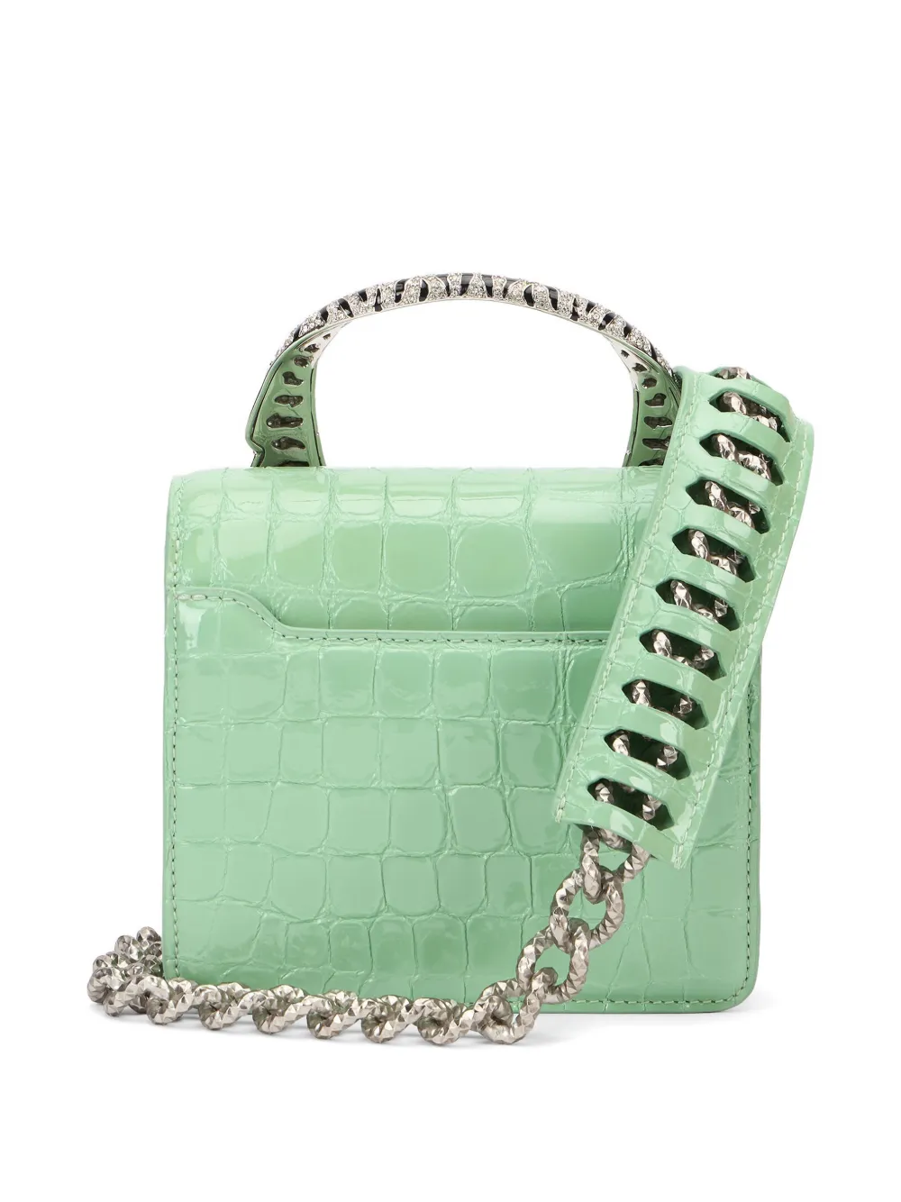 Roberto Cavalli Clutch met krokodillen-reliëf en tijgerhandgreep Groen