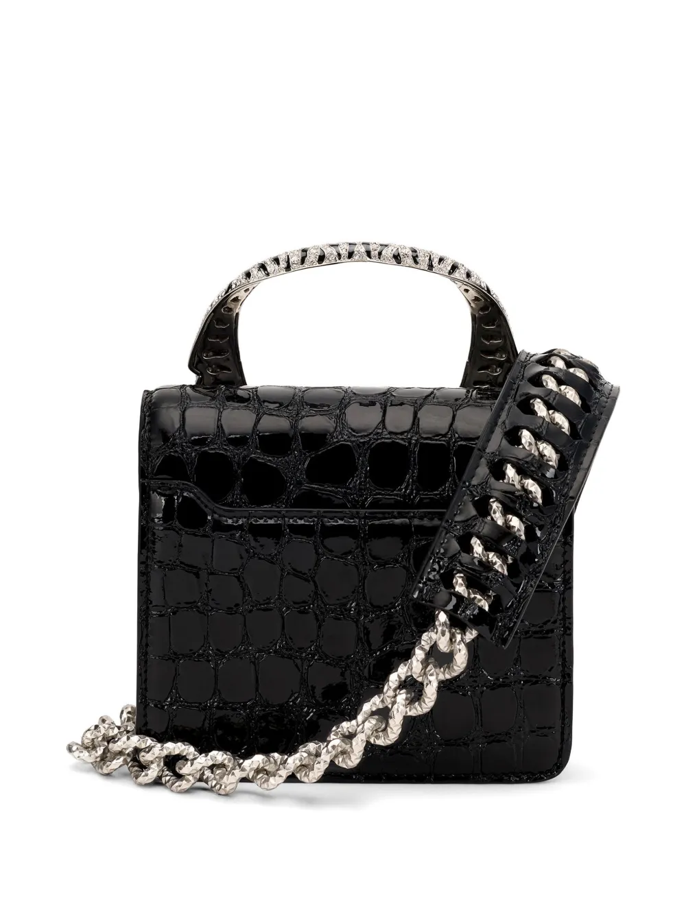 Roberto Cavalli Clutch met krokodillen-reliëf en tijger-handgreep Zwart