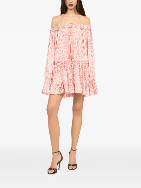 Roberto Cavalli jaguar-print off-shoulder mini dress