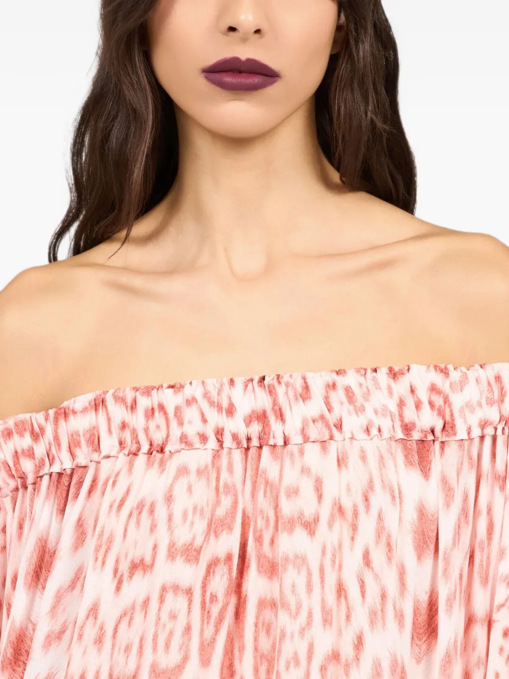 Roberto Cavalli Off-shoulder mini-jurk met jaguarprint Roze