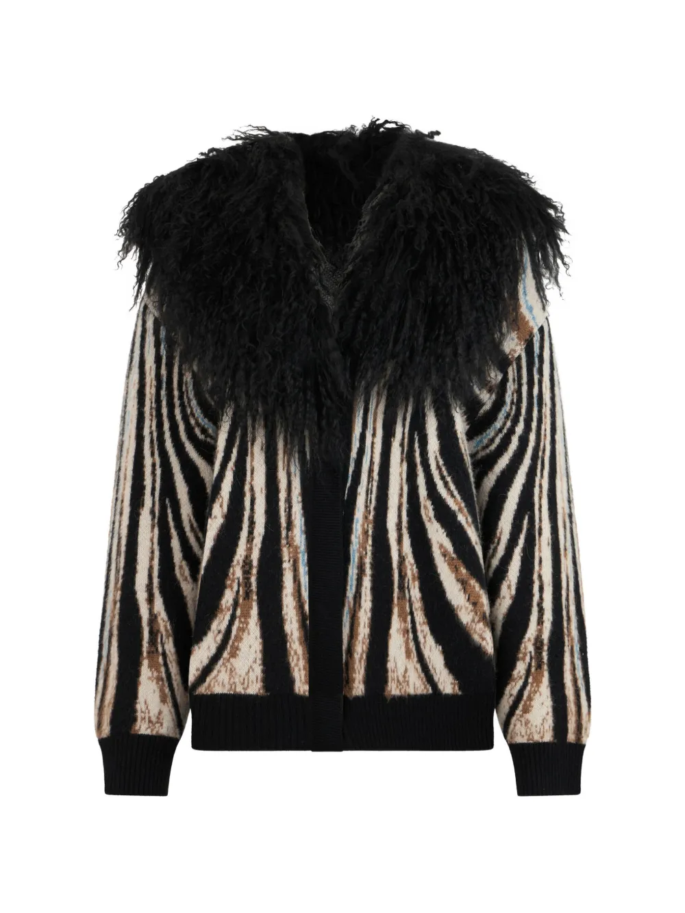 Roberto Cavalli Vest met lammy kraag en zebraprint Zwart
