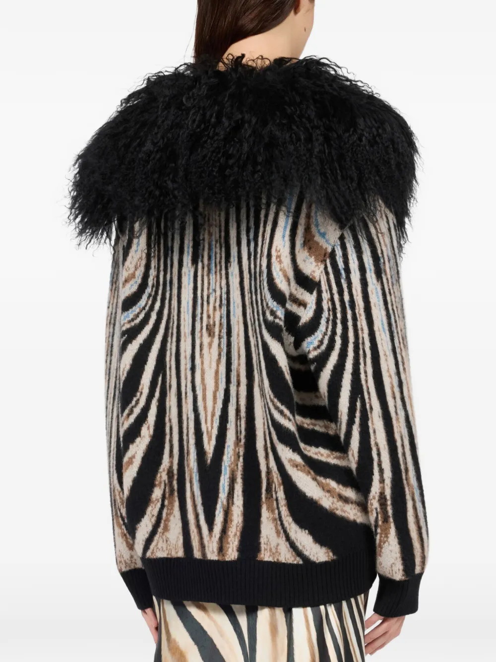 Roberto Cavalli Vest met lammy kraag en zebraprint Zwart