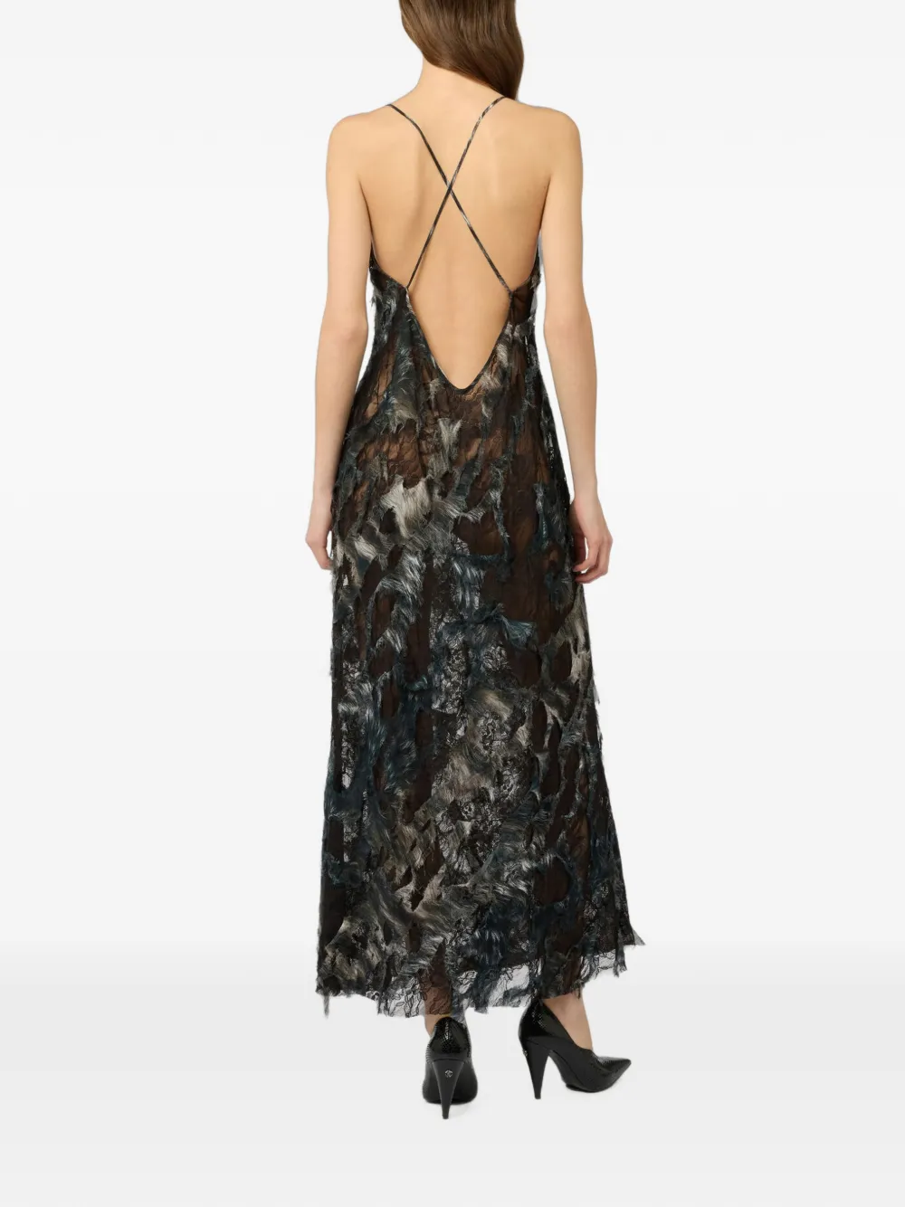 Roberto Cavalli Maxi-jurk met veren Zwart