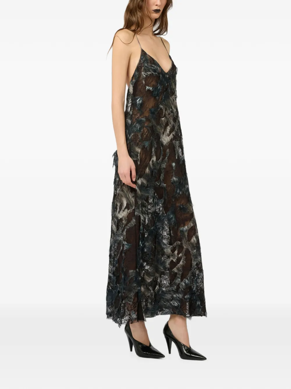 Roberto Cavalli Maxi-jurk met veren Zwart