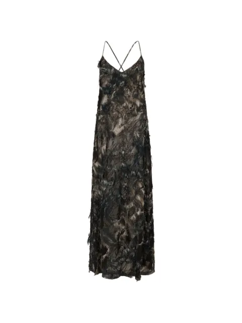 Roberto Cavalli maxi feather-effect lace dress