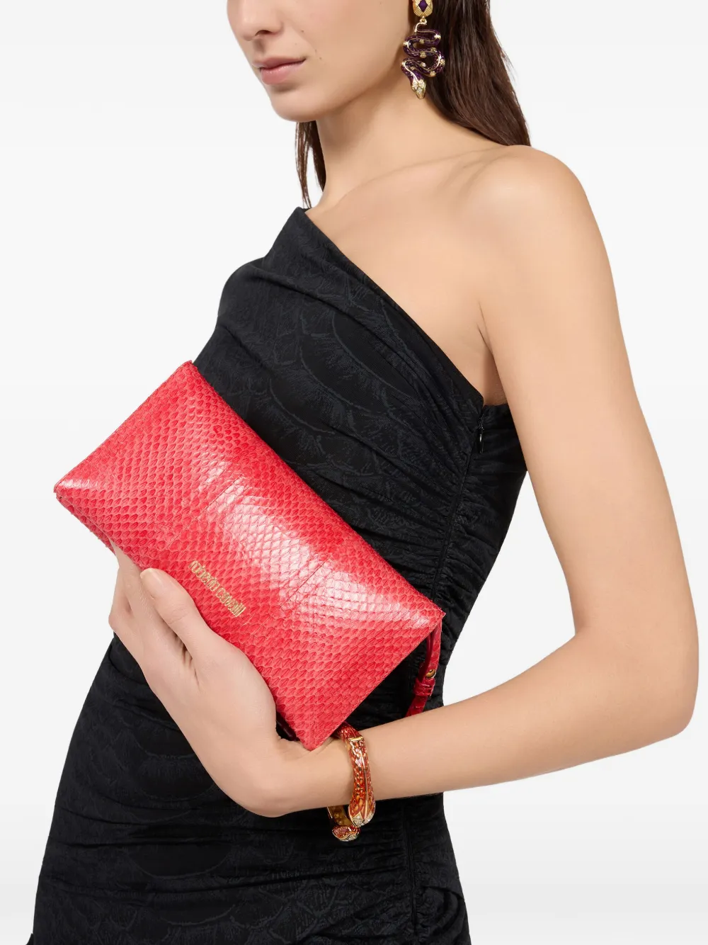 Roberto Cavalli Serpentine clutch met handvat Rood