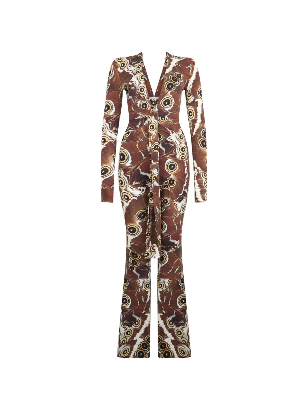 Roberto Cavalli butterfly-print flared-hem jumpsuit - Brown