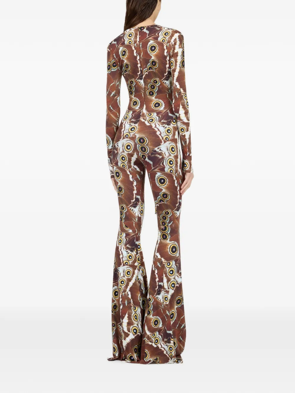Roberto Cavalli Jumpsuit met vlinderprint en flared zoom Bruin
