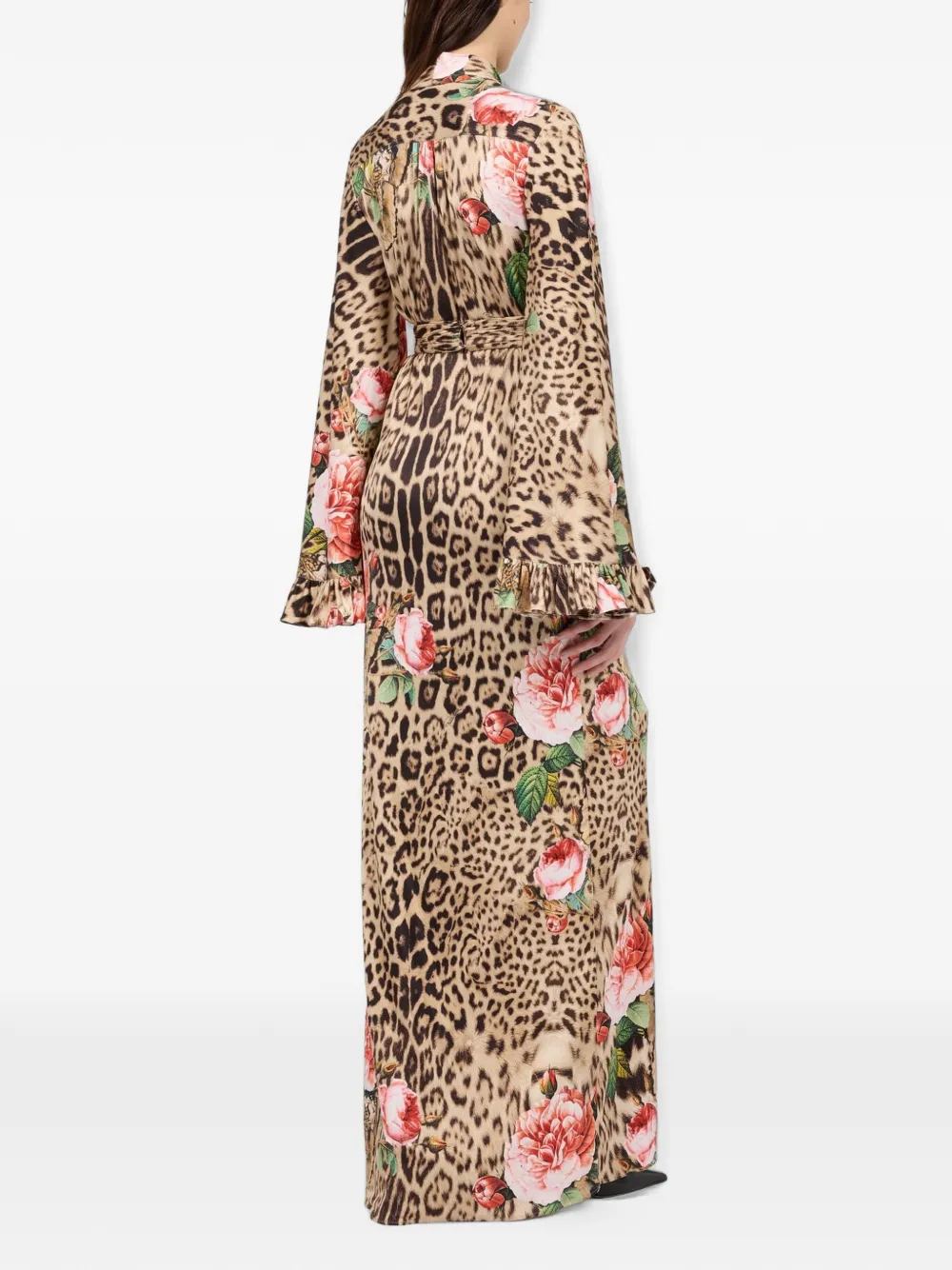 Roberto Cavalli Maxi-jurk met luipaardprint en bloemenprint Beige
