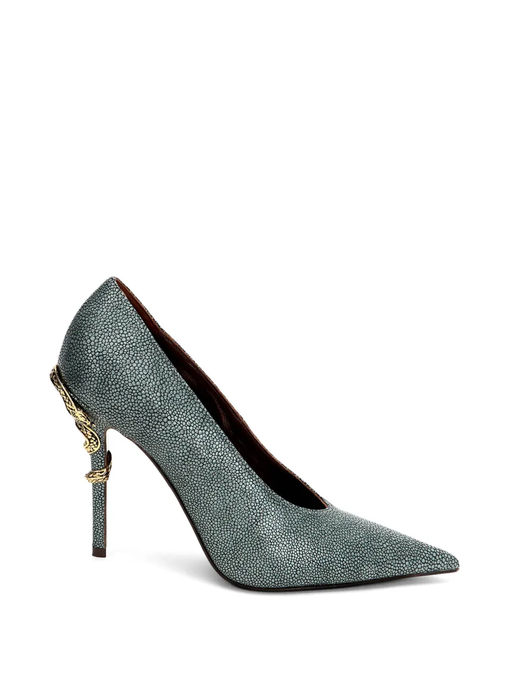 Roberto Cavalli escarpins à talon à effet peau de raie et ornement serpent - Vert Roberto Cavalli escarpins à talon à effet peau de raie et ornement serpent - Vert